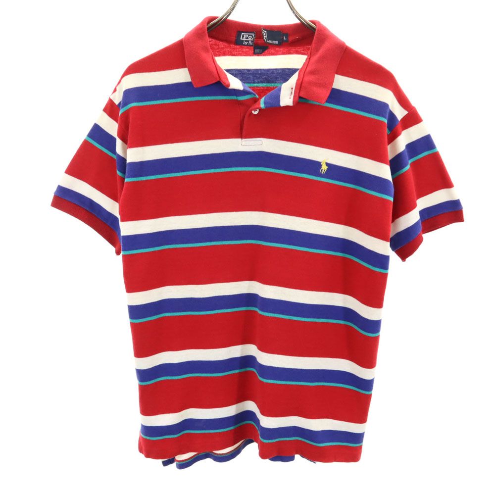 Polo by Ralph Lauren ポロバイラルフローレン 90s USA製 オールド ボーダー柄 半袖 ポロシャツ L レッド メンズ