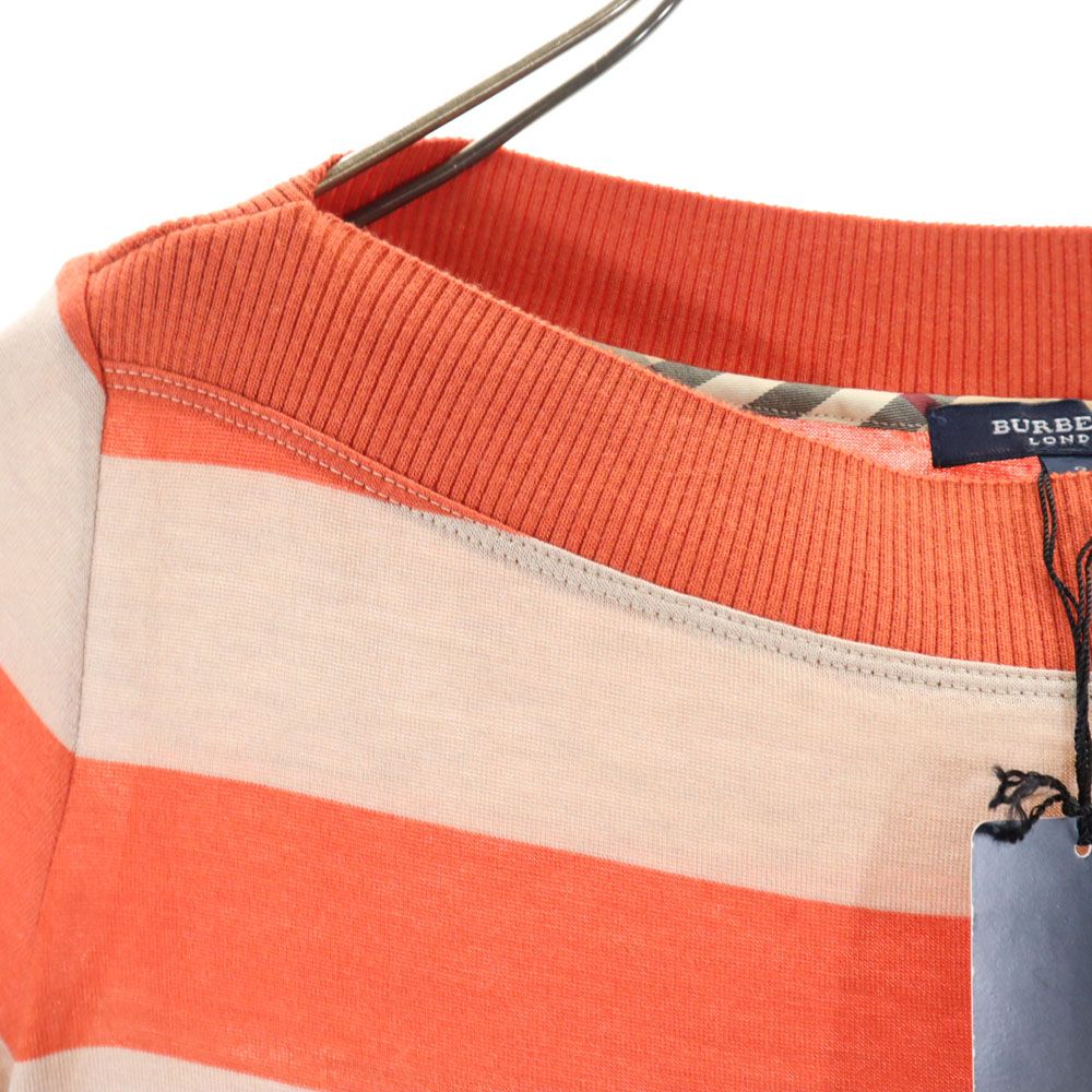 未使用 BURBERRY LONDON バーバリーロンドン 三陽商会 日本製 ボーダー 半袖 ボートネック カットソー 2 オレンジ系 タグ付き レディース