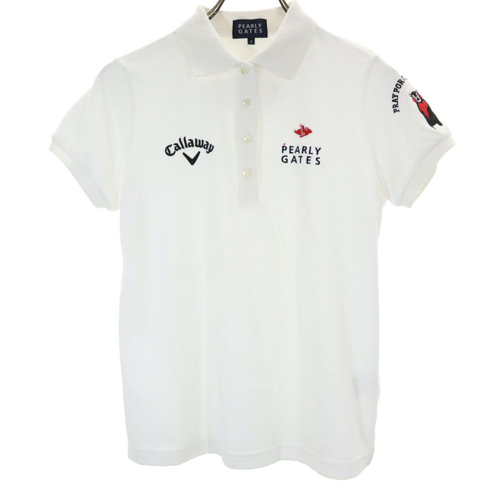 PEARLY GATES パーリーゲイツ 日本製 くまモン 刺繍 ゴルフ 半袖 ポロシャツ ホワイト 鹿の子 レディース