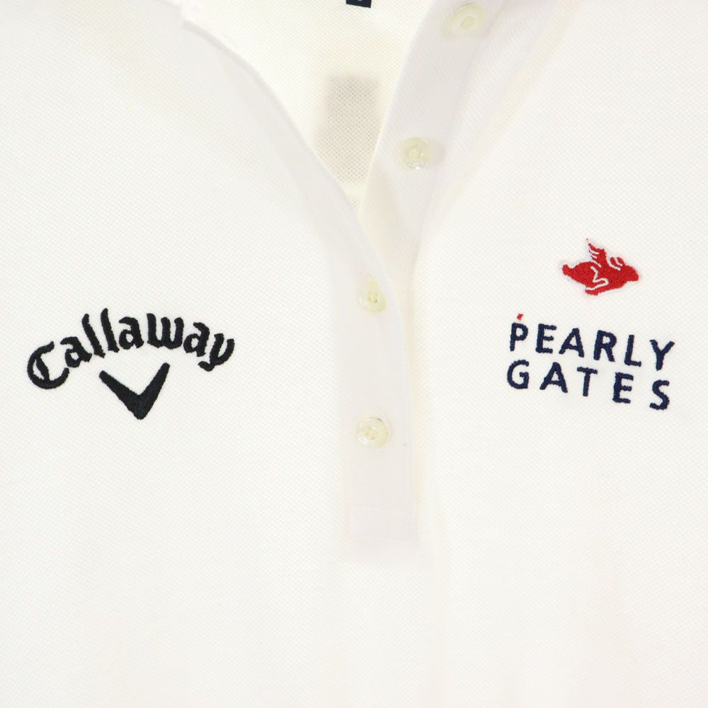 PEARLY GATES パーリーゲイツ 日本製 くまモン 刺繍 ゴルフ 半袖 ポロシャツ ホワイト 鹿の子 レディース