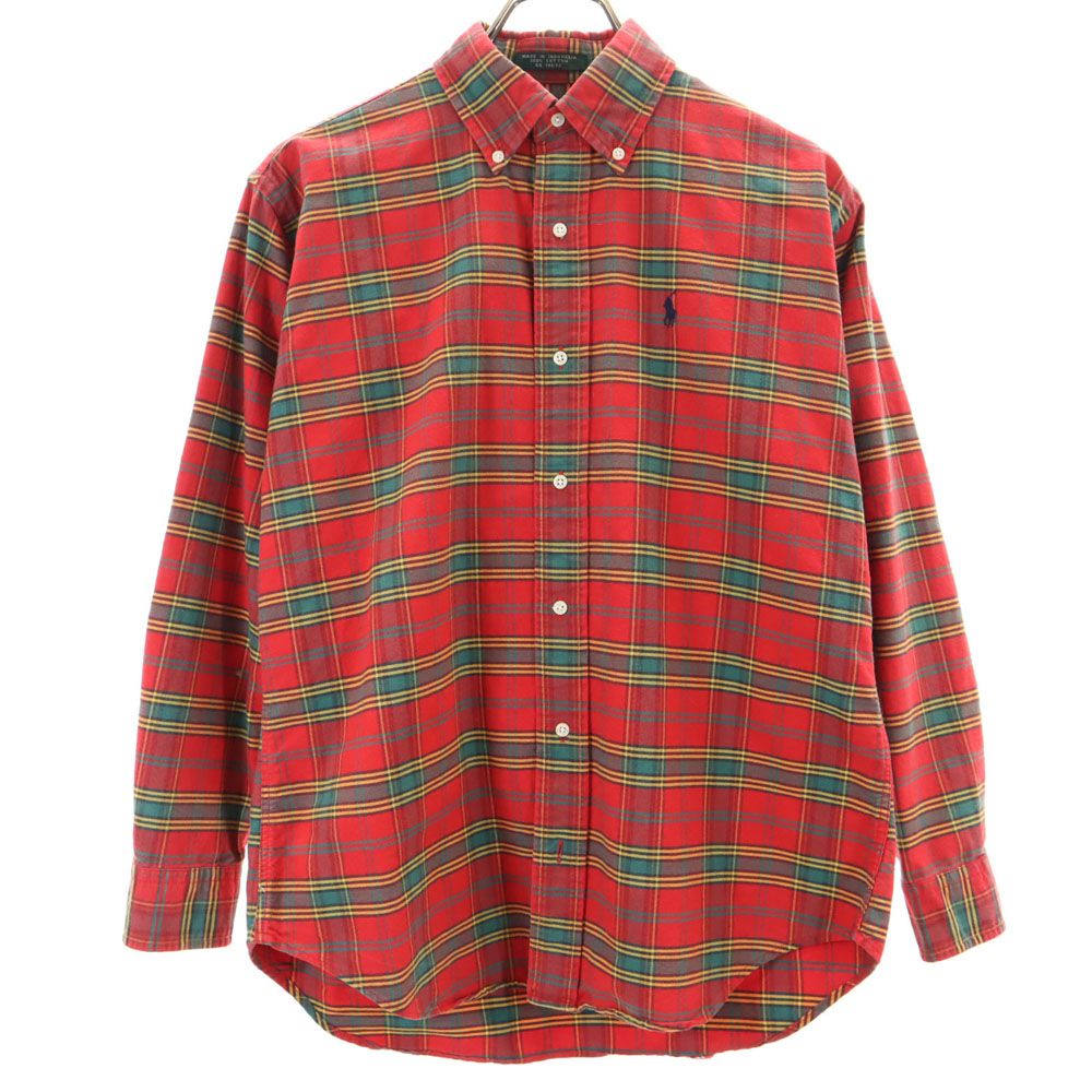 Polo by Ralph Lauren ポロバイラルフローレン 80s ヴィンテージ 緑タグ ボーイズ 長袖 ボタンダウンシャツ L レッド メンズ