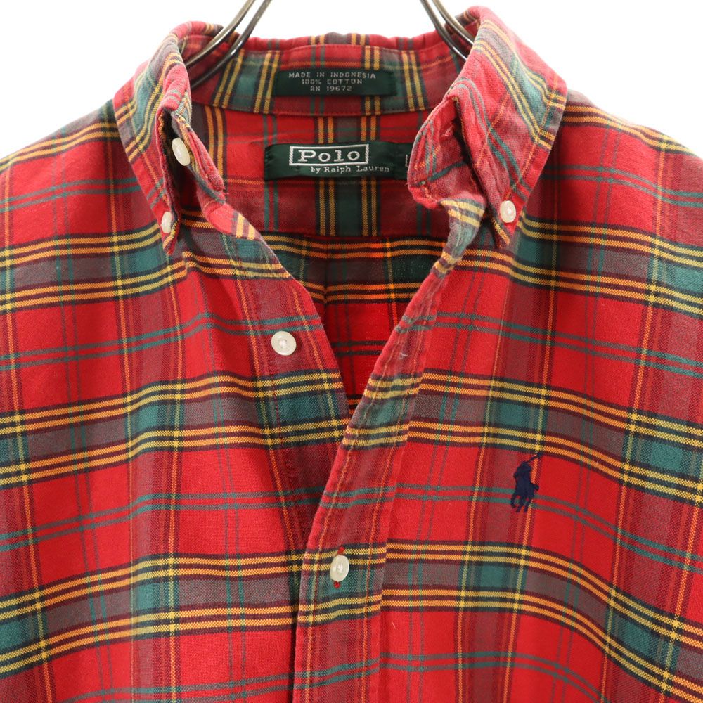 Polo by Ralph Lauren ポロバイラルフローレン 80s ヴィンテージ 緑タグ ボーイズ 長袖 ボタンダウンシャツ L レッド メンズ