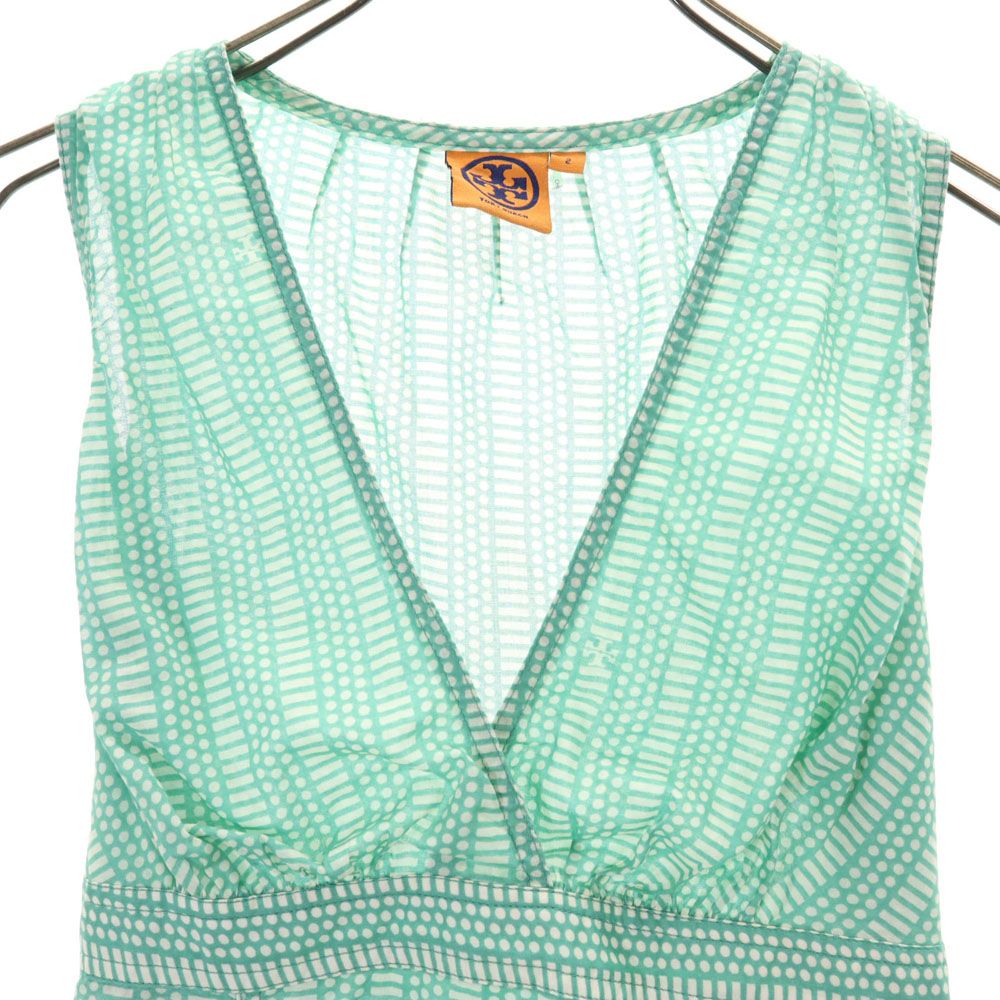 Tory Burch トリーバーチ 総柄 ノースリーブ ブラウス 2 グリーン系 レディース