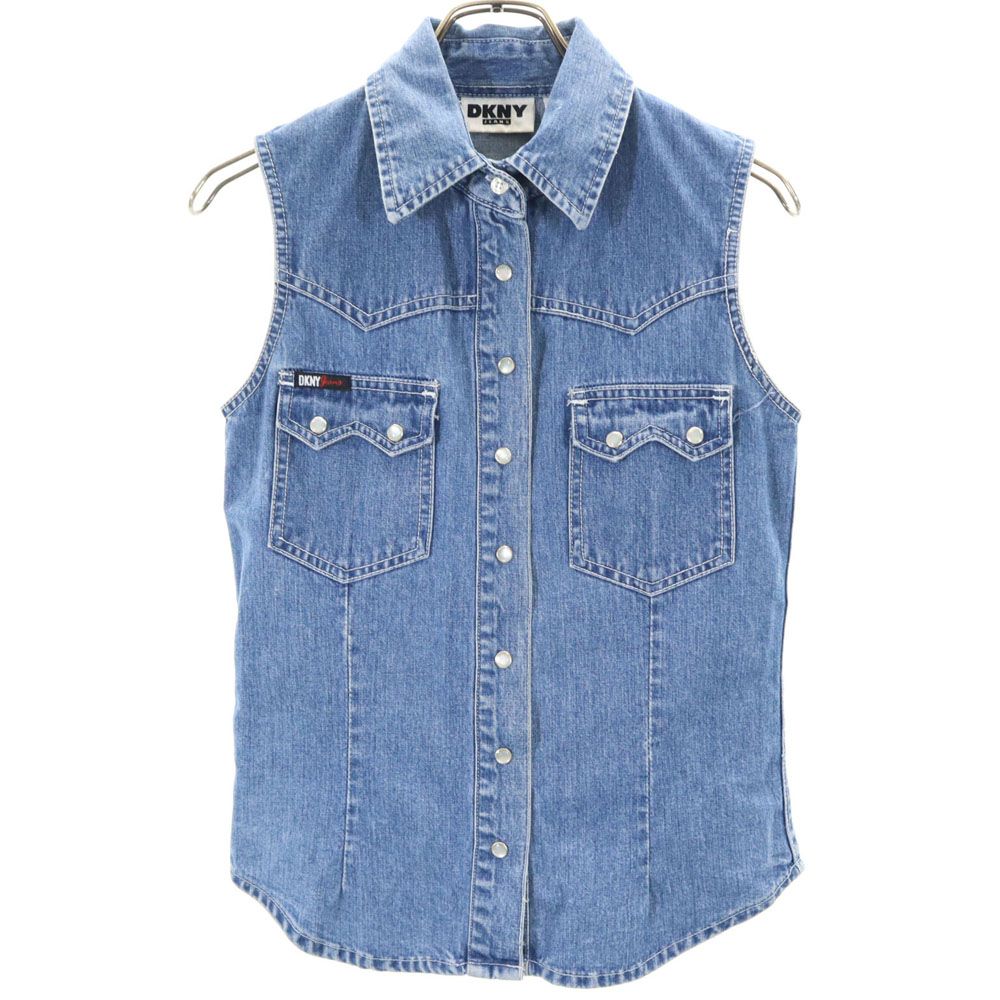 DKNYJEANS ダナキャランジーンズ 90s オールド ノースリーブ ウエスタンヨーク デニム ベスト S インディゴブルー レディース