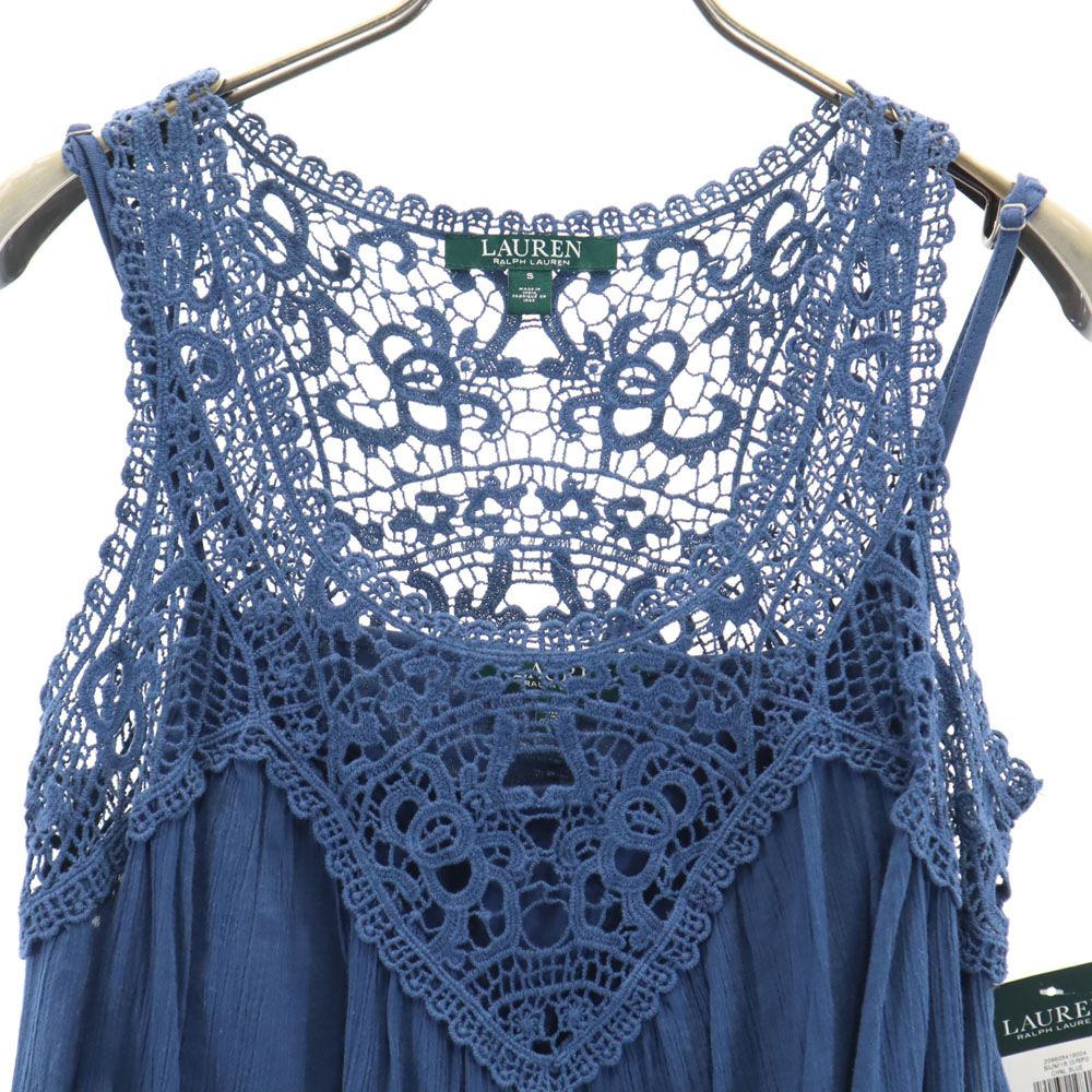 未使用 LAUREN RALPH LAUREN ローレンラルフローレン ノースリーブ レース切替 キャミソール S ネイビー アンサンブル レディース