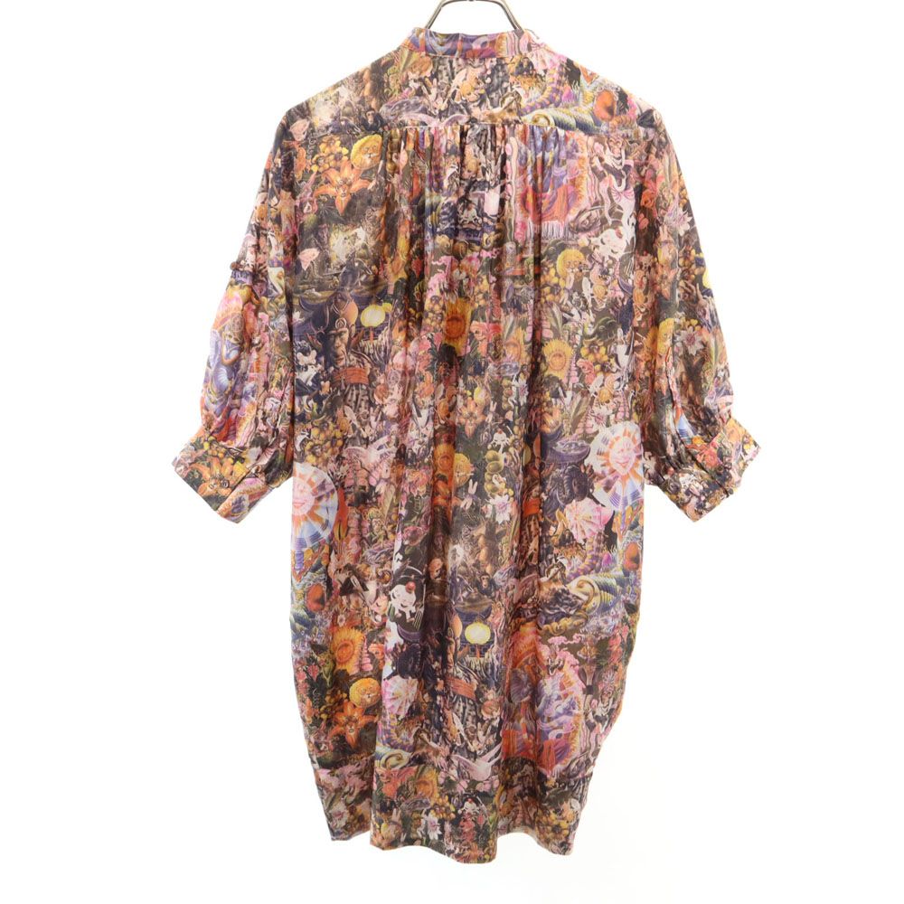 Paul Smith ポールスミス アニマル 総柄 半袖 ハーフボタン チュニック 40 リボンタイ レディース