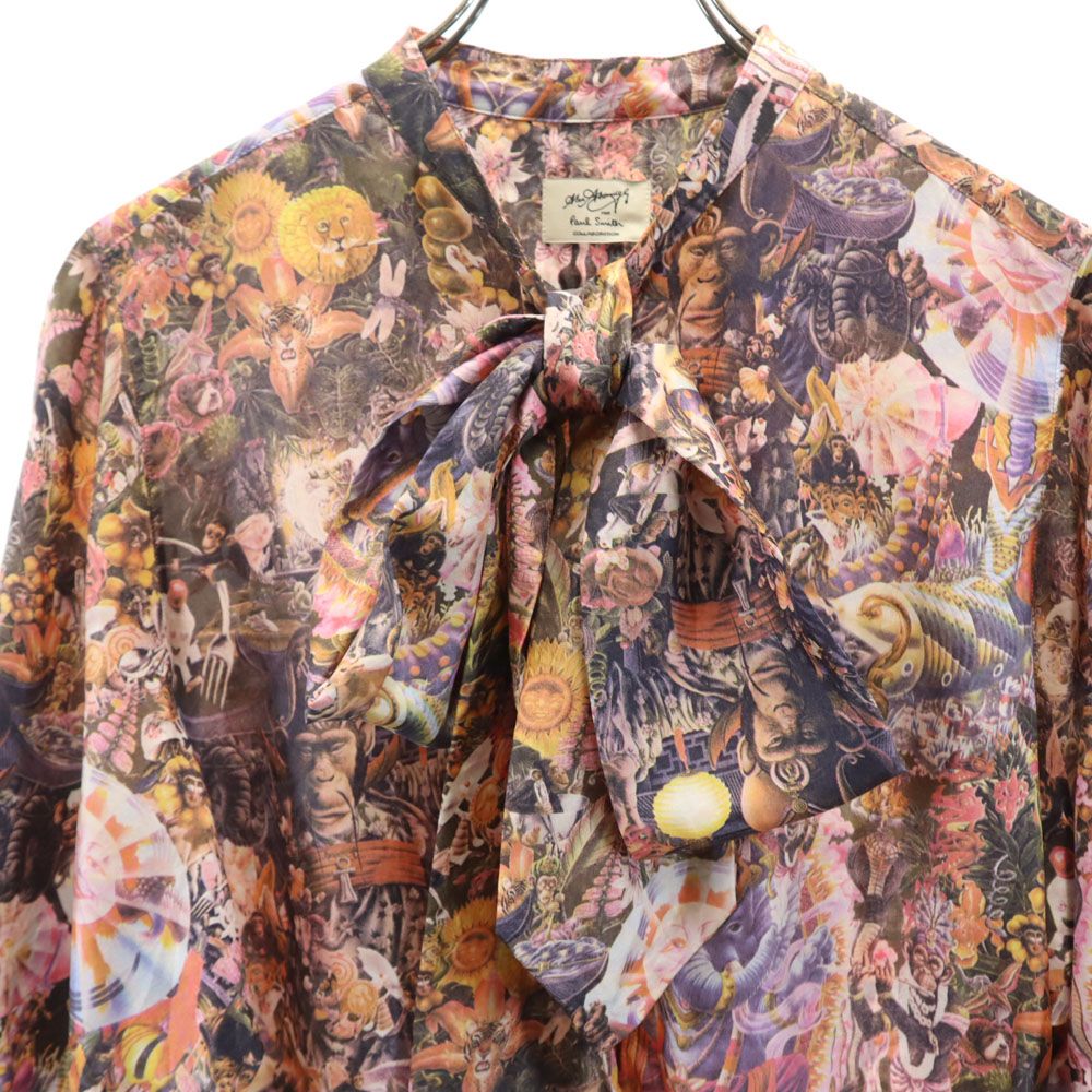 Paul Smith ポールスミス アニマル 総柄 半袖 ハーフボタン チュニック 40 リボンタイ レディース