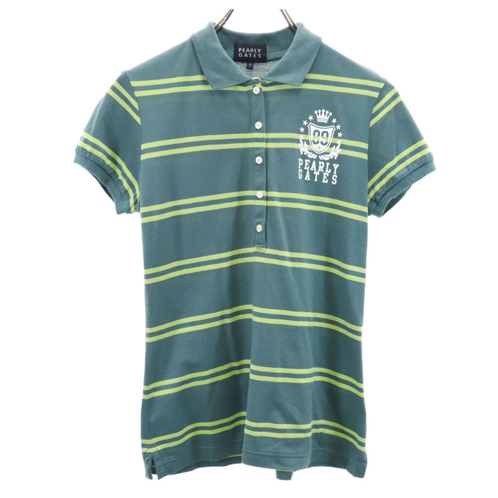 PEARLY GATES パーリーゲイツ ボーダー 半袖 ポロシャツ 1 グリーン系 鹿の子 レディース