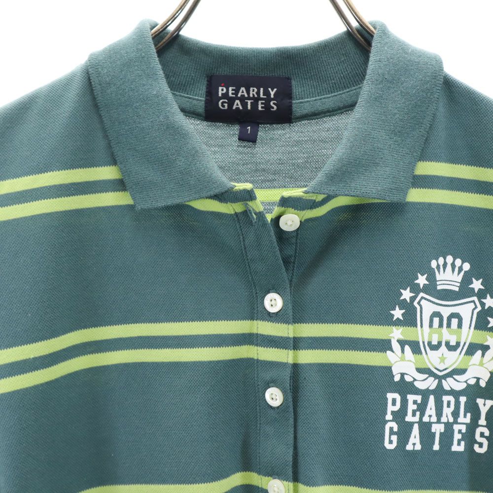 PEARLY GATES パーリーゲイツ ボーダー 半袖 ポロシャツ 1 グリーン系 鹿の子 レディース