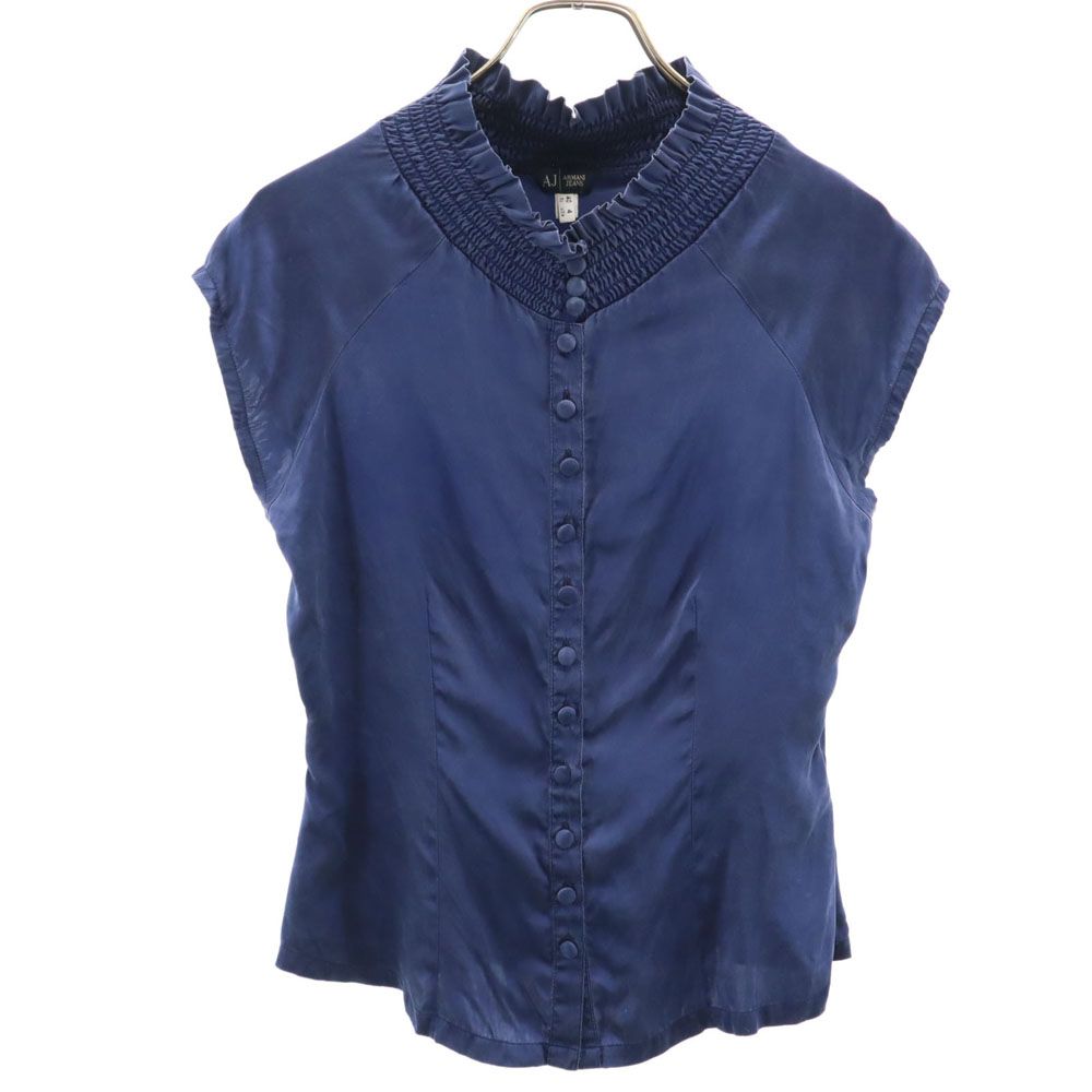 ARMANI JEANS アルマーニジーンズ ノースリーブ シルク シャツ 4 ネイビー レディース