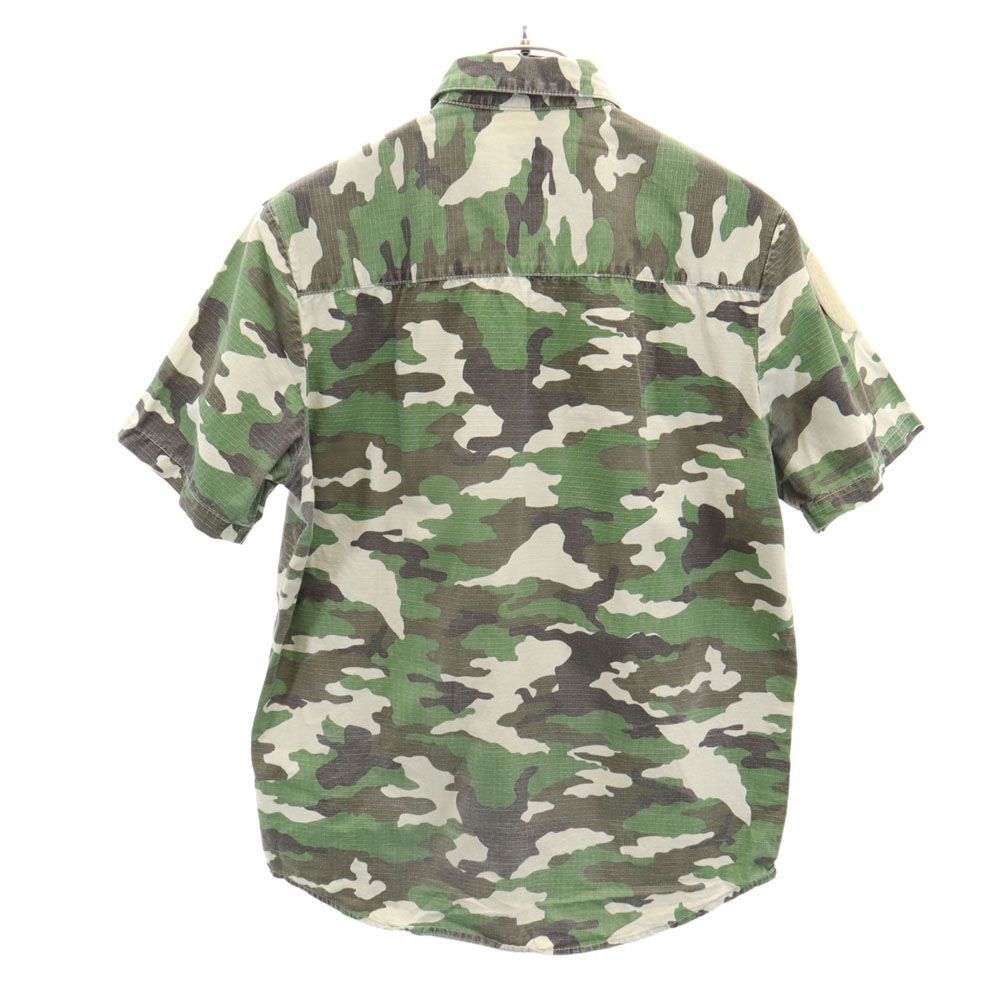 STUSSY ステューシー カモフラ柄 半袖 ミリタリーシャツ S カーキ 迷彩 メンズ