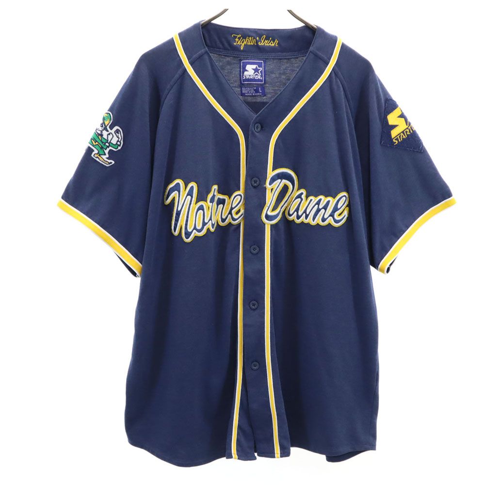STARTER スターター 90s オールド ノートルダム カレッジ 半袖 ファイティング アイリッシュ ゲーム シャツ L ネイビー NCAA メンズ