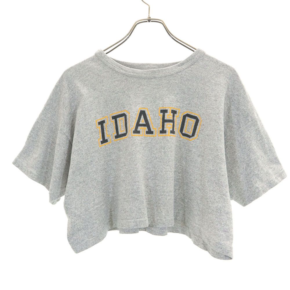 Champion チャンピオン 80s USA製 ヴィンテージ トリコタグ 88/12 プリント 半袖 Tシャツ XL グレー ショート丈 レディース