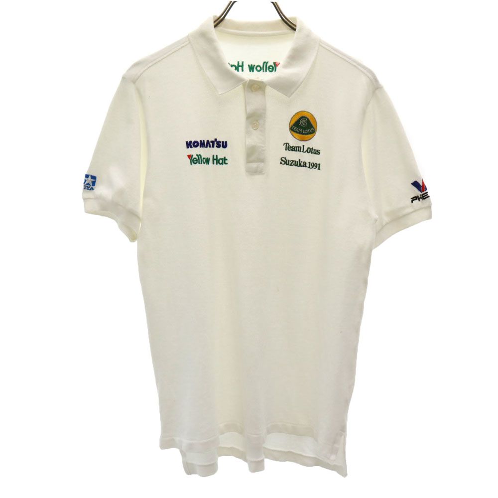 Yellow Hat 刺繍 半袖 ポロシャツ ホワイト Yellow Hat 鹿の子 メンズ