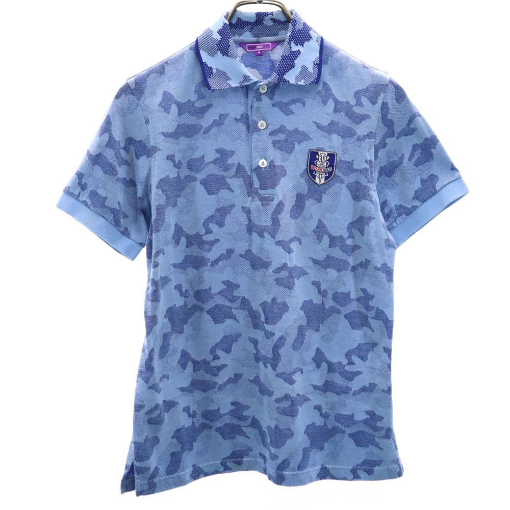 BEAMS GOLF ビームスゴルフ 日本製 総柄 ゴルフ 半袖 ポロシャツ S ブルー系 メンズ