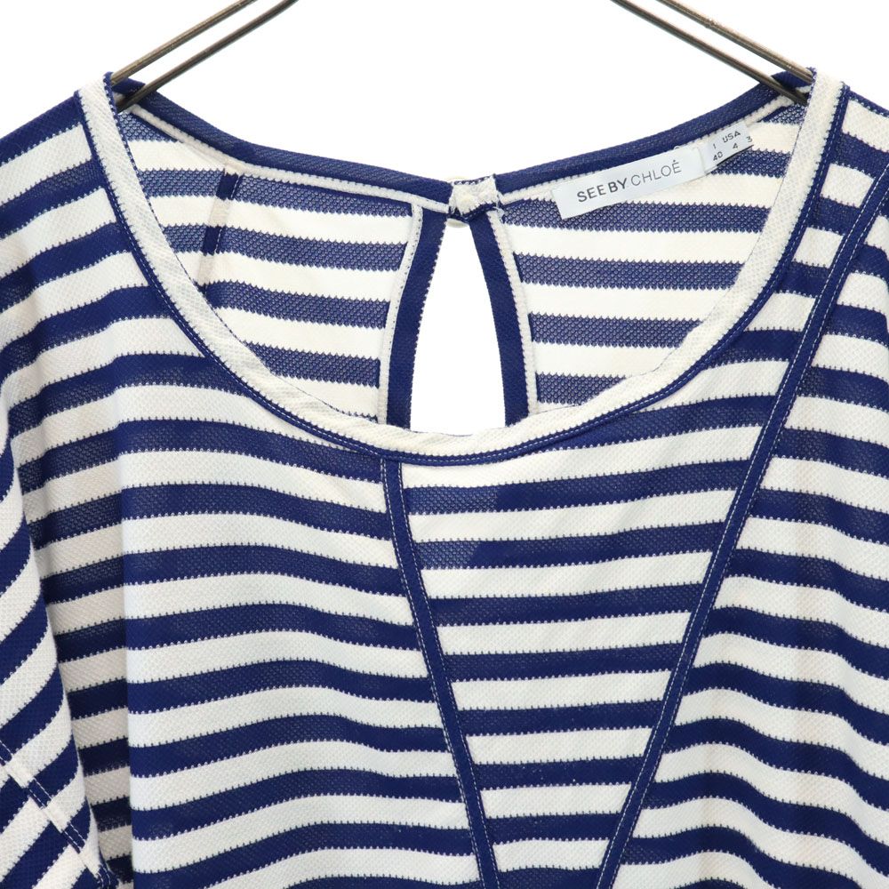 SEE BY CHLOE シーバイクロエ ボーダー柄 半袖 カットソー USA 4 ブルー×ホワイト レディース
