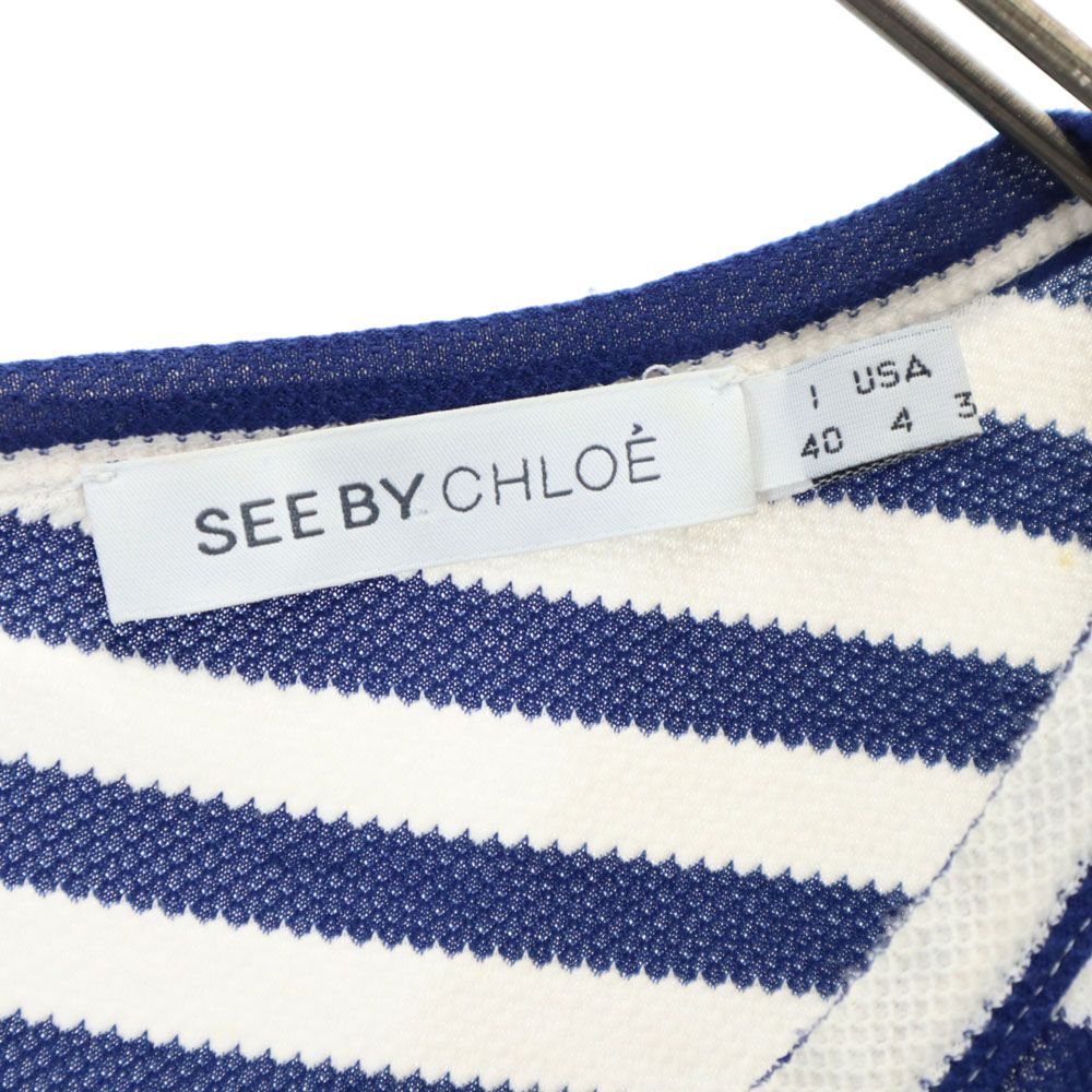 SEE BY CHLOE シーバイクロエ ボーダー柄 半袖 カットソー USA 4 ブルー×ホワイト レディース