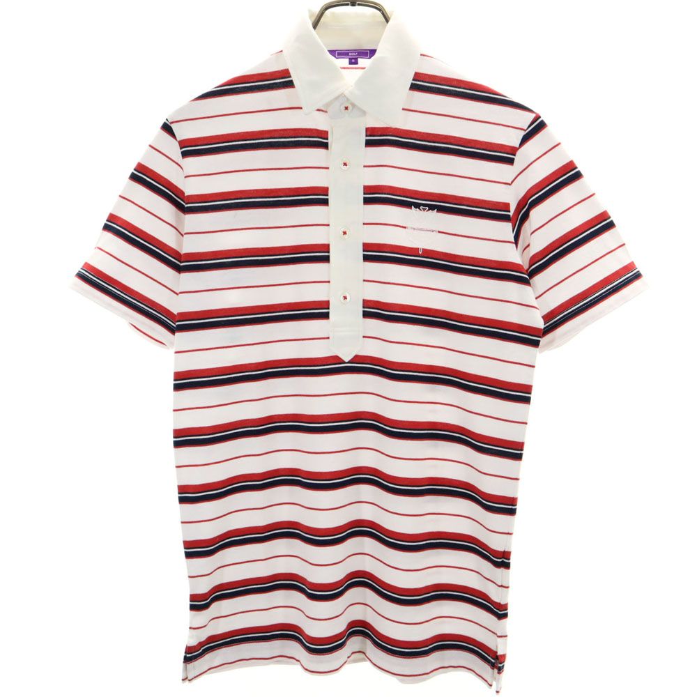 BEAMS ビームス 日本製 ボーダー柄 ゴルフ 半袖 ポロシャツ S ホワイト GOLF メンズ