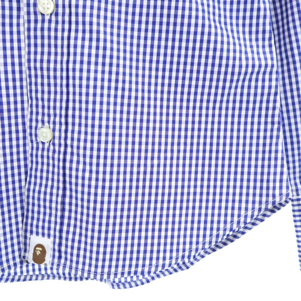 A BATHING APE アベイシングエイプ 日本製 チェック柄 長袖 ボタンダウンシャツ XXS ブルー系 メンズ