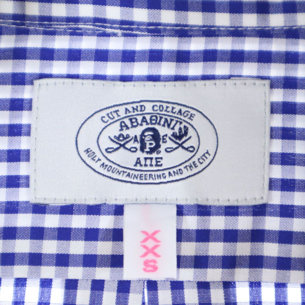 A BATHING APE アベイシングエイプ 日本製 チェック柄 長袖 ボタンダウンシャツ XXS ブルー系 メンズ