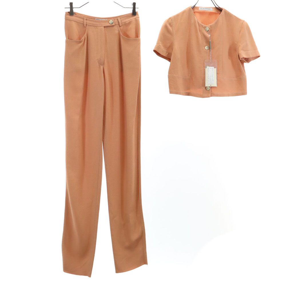 Emporio Armani エンポリオアルマーニ 90s 未使用 イタリア製 半袖 オールド ヴィンテージ パンツスーツ 上下 セットアップ 38/40 ベージュ ロングパンツ タグ付き レディース