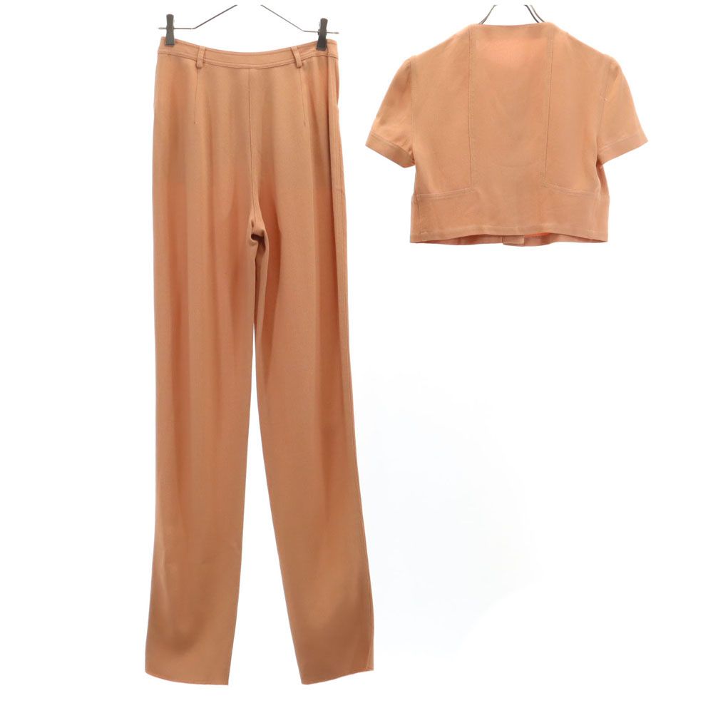 Emporio Armani エンポリオアルマーニ 90s 未使用 イタリア製 半袖 オールド ヴィンテージ パンツスーツ 上下 セットアップ 38/40 ベージュ ロングパンツ タグ付き レディース