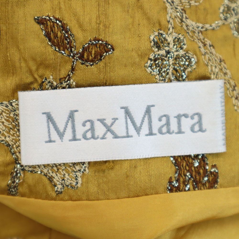 MAX MARA マックスマーラ イタリア製 シルクブレンド 総柄 半袖 オールド ヴィンテージ スカートスーツ 上下 セットアップ 42 ゴールド バックジップ レディース
