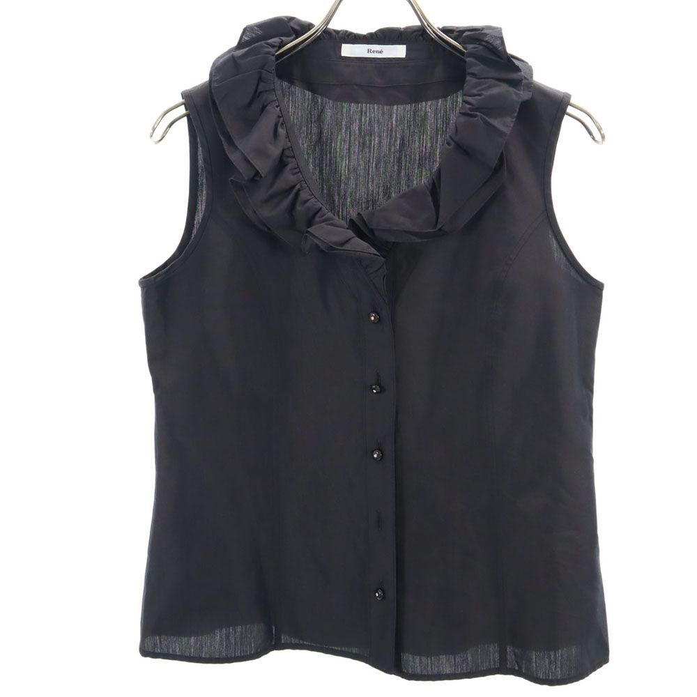 Rene ルネ 日本製 シルクブレンド ノースリーブ ブラウス 36 チャコール系 TISSUE社生地 レディース