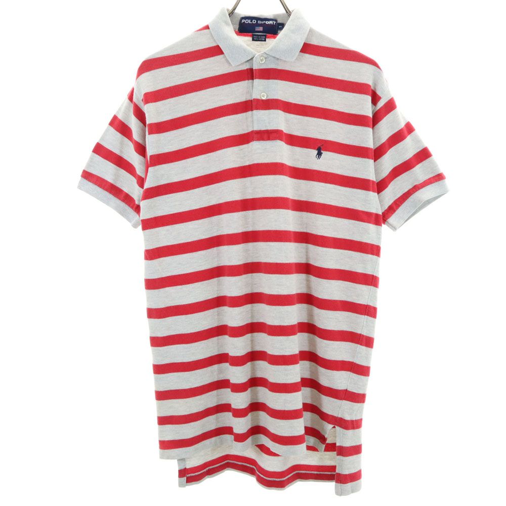 POLO SPORT RALPH LAUREN ポロスポーツラルフローレン ボーダー柄 半袖 ポロシャツ S グレー 鹿の子 メンズ