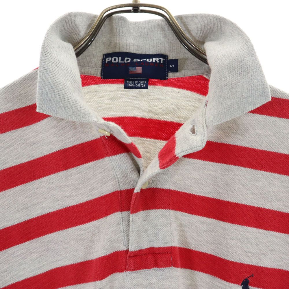 POLO SPORT RALPH LAUREN ポロスポーツラルフローレン ボーダー柄 半袖 ポロシャツ S グレー 鹿の子 メンズ