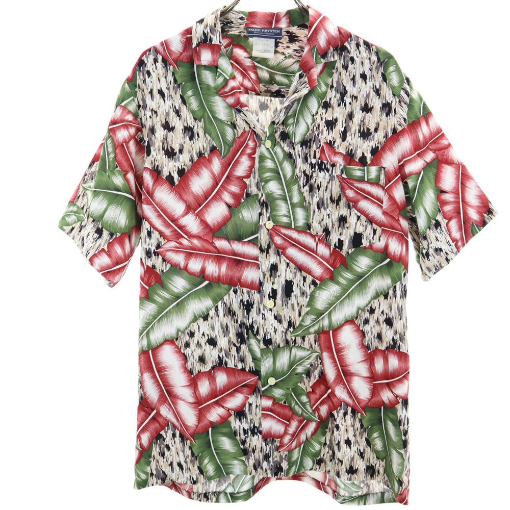 MARK RAYSTEN マークレイステン 90s ハワイ製 オールド 半袖 オープンカラー アロハシャツ M レッド メンズ