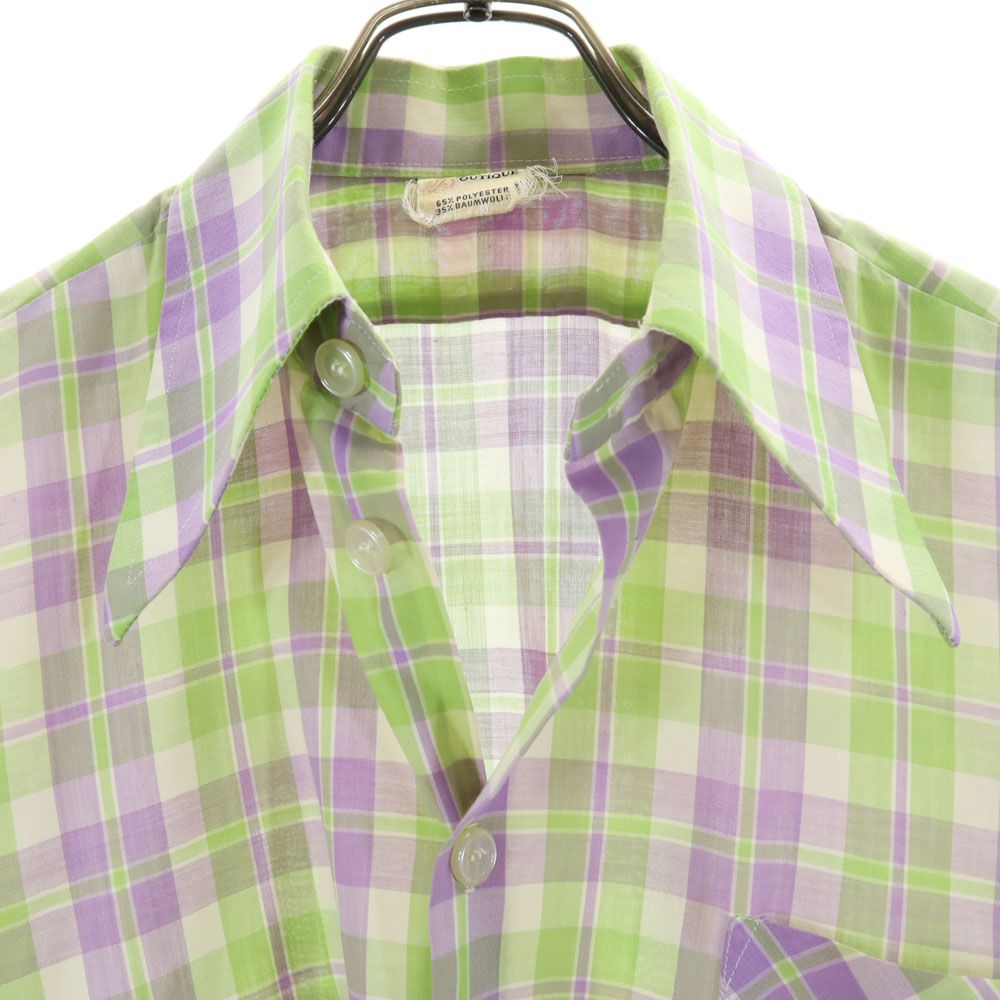 BOUTIQUE ブティック 70s ヴィンテージ 半袖 チェックシャツ 黄緑 他 メンズ