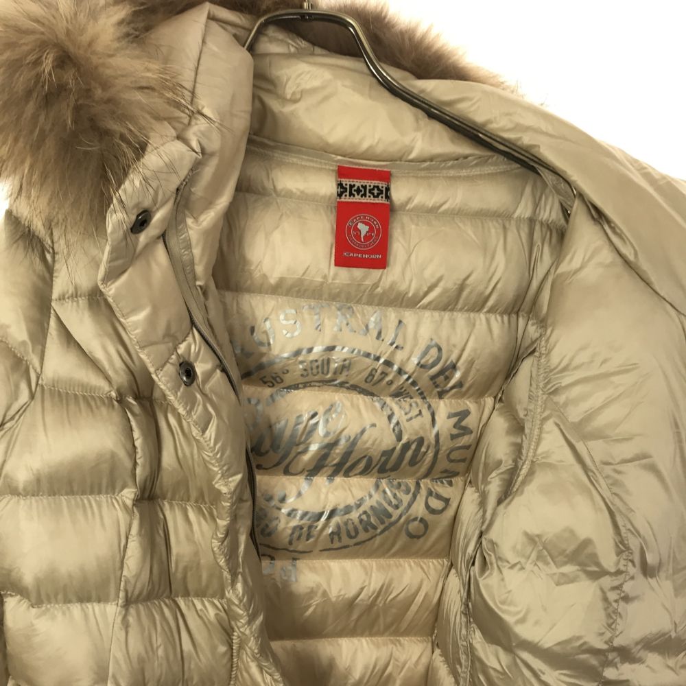 CAPEHORN ケープホーン ラクーン ファー付き ダウンコート 42 ベージュ レディース