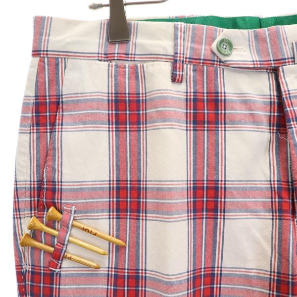 PT01 ピーティーゼロウーノ チェック ゴルフ パンツ 46 ホワイト系×レッド系 ティー付き ボタンフライ メンズ