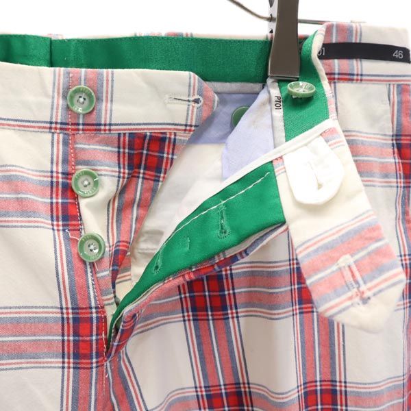 PT01 ピーティーゼロウーノ チェック ゴルフ パンツ 46 ホワイト系×レッド系 ティー付き ボタンフライ メンズ