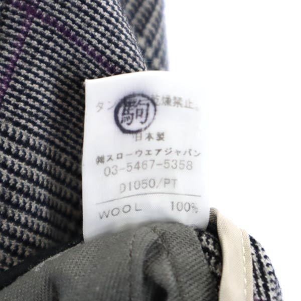 INCOTEX インコテックス 日本製 ウール チェック柄 スラックスパンツ 38 グレー系 レディース