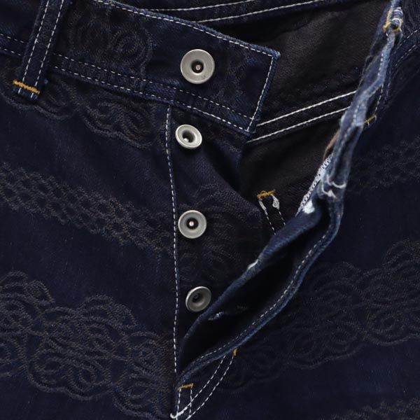 SHAREEF シャリーフ 日本製 総柄刺繍 デニム クロップドパンツ 1 ボタンフライ ジーパン メンズ