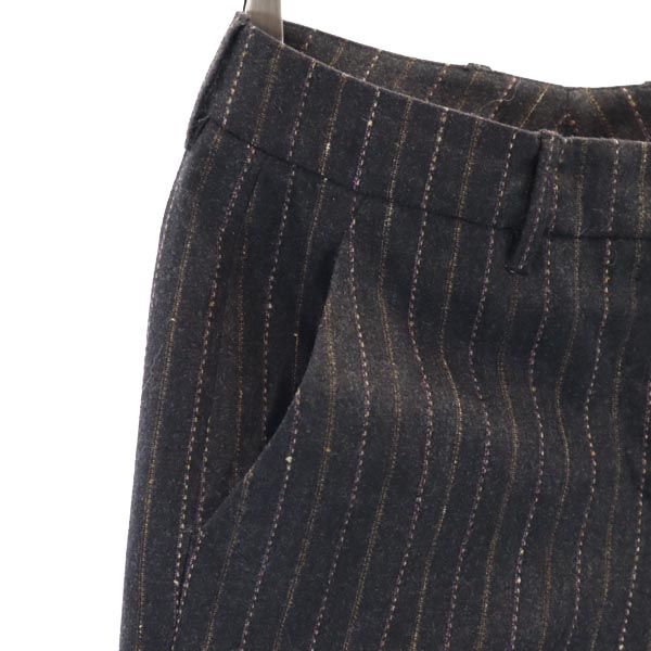 INCOTEX インコテックス 日本製 ウールブレンド ストライプ ロングパンツ 40 ブラウン系 レディース