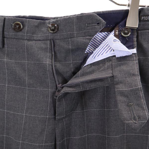 PT01 ピーティーゼロウーノ チェック スラックスパンツ 46 グレー メンズ