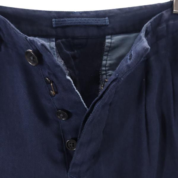 Nigel Cabourn ナイジェルケーボン ウーマン 日本製 リネンブレンド スラックスパンツ 36 ネイビー WOMAN ボタンフライ レディース