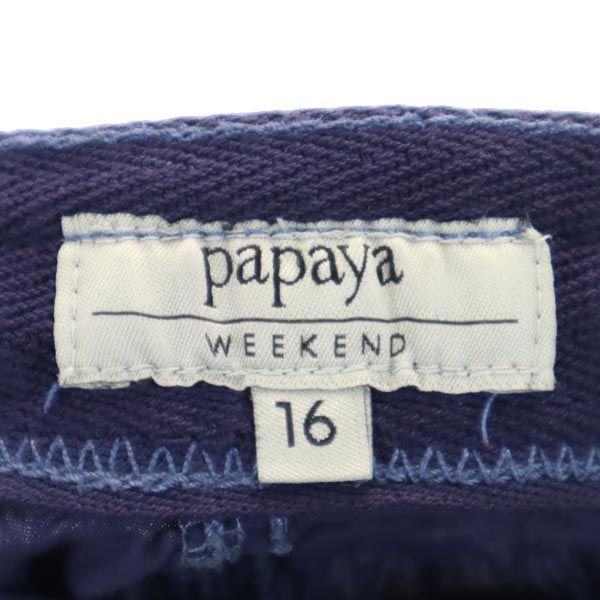 papaya パパヤ コットンリネンブレンド パンツ 16 ネイビー 裾ロールアップ レディース