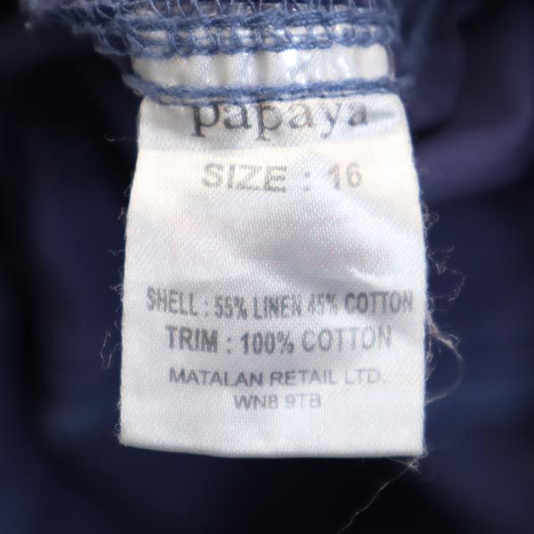 papaya パパヤ コットンリネンブレンド パンツ 16 ネイビー 裾ロールアップ レディース
