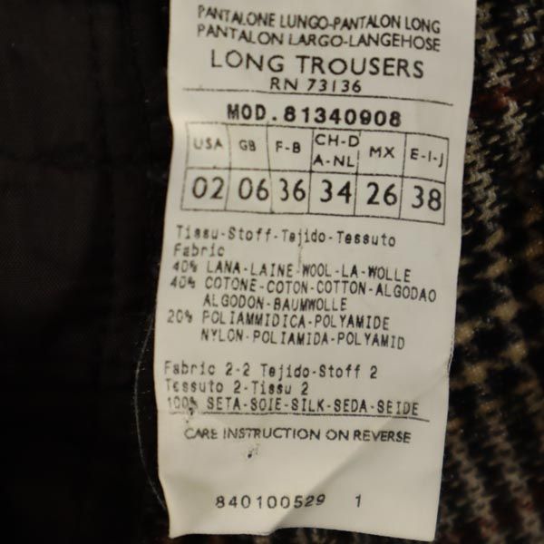 MAX&CO マックスアンドコー ウールブレンド チェック ロングパンツ 38 ブラウン系 サイドジップ レディース