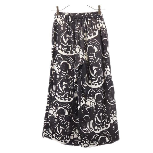 marimekko マリメッコ リネン 総柄 パンツ 34 ブラック ウエストゴム レディース