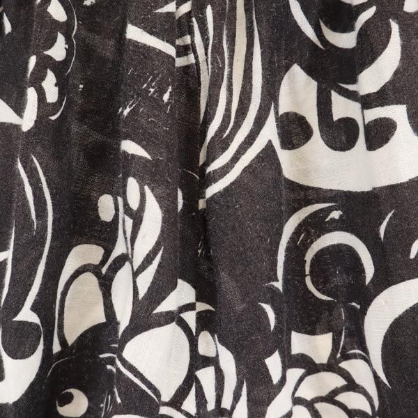 marimekko マリメッコ リネン 総柄 パンツ 34 ブラック ウエストゴム レディース