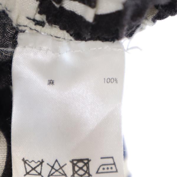 marimekko マリメッコ リネン 総柄 パンツ 34 ブラック ウエストゴム レディース