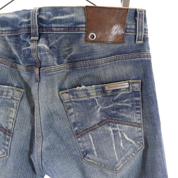 ARMANI EXCHANGE アルマーニエクスチェンジ USA製 ストレートデニムパンツ w28 ダメージ加工 メンズ