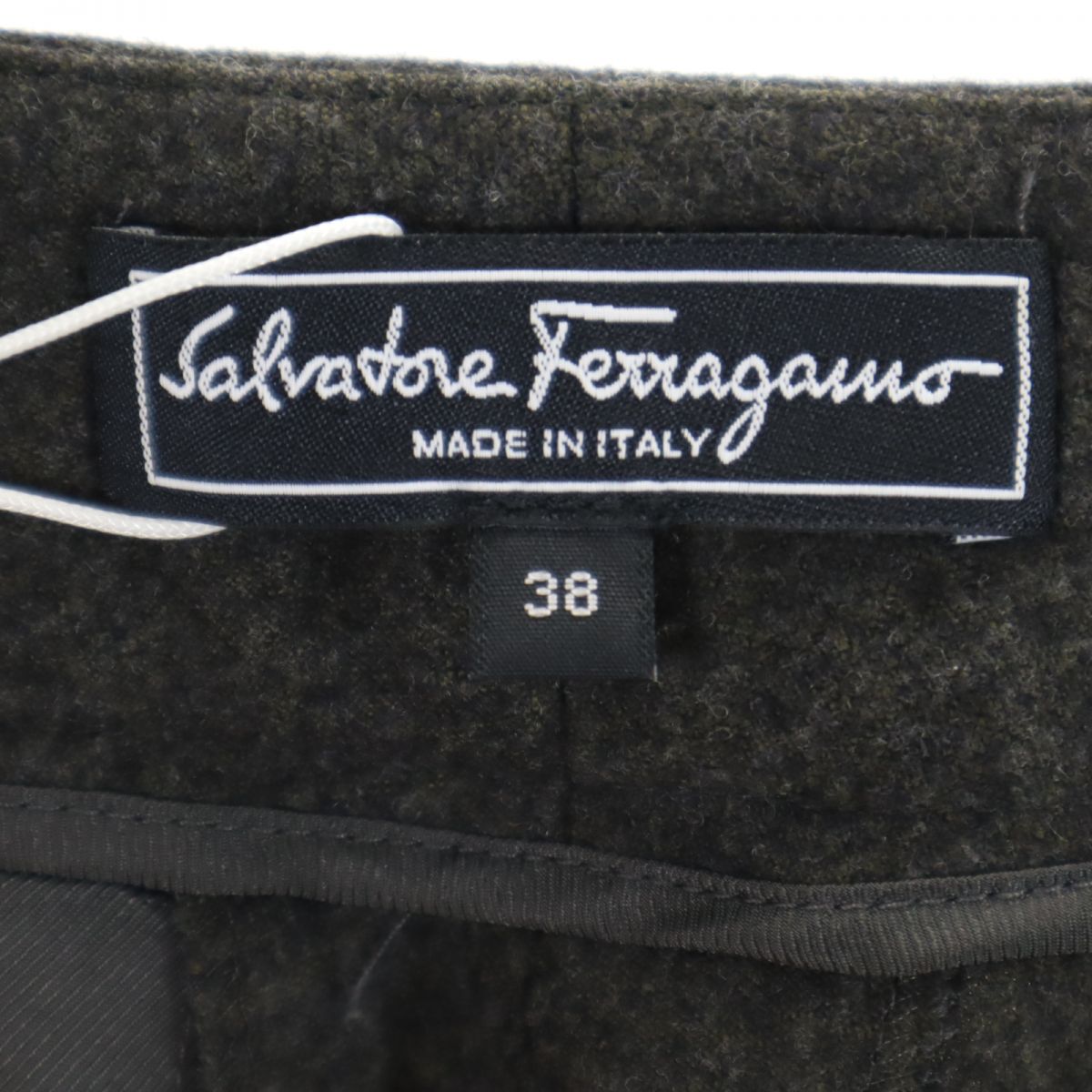 未使用 Salvatore Ferragamo サルヴァトーレフェラガモ イタリア製 ウールブレンド スラックスパンツ 38 グレー系 タグ付き レディース