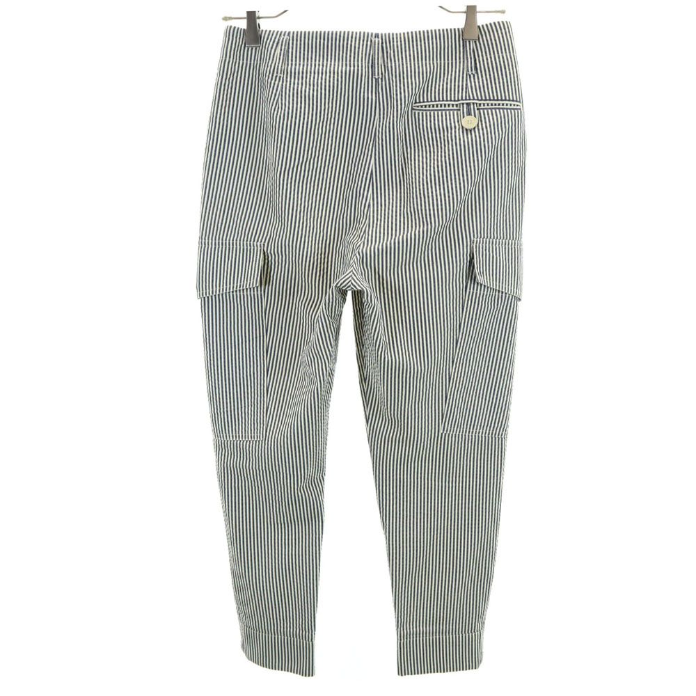 Stella McCartney ステラマッカートニー ストライプ柄 カーゴパンツ 36 ネイビー×アイボリー ボタンフライ レディース