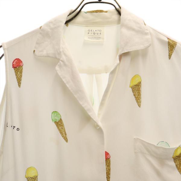 gelato pique ジェラートピケ 総柄 ノースリーブ シャツ ワンピース F 白系 レディース